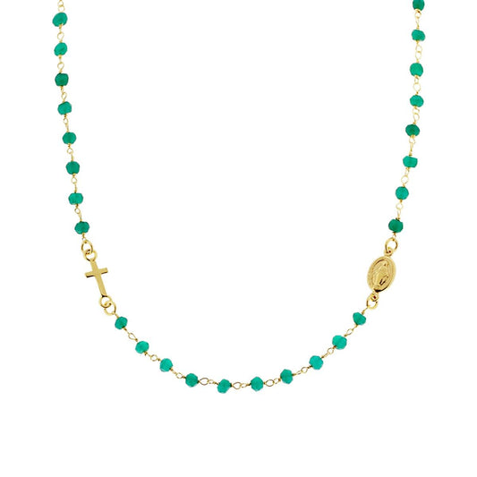 Collana Rosario Girocollo con Cristalli Versi in ARGENTO 925 Galvanica Oro