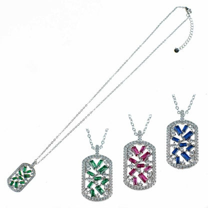 Collana in Argento 925 con ciondolo zirconato rettangolare