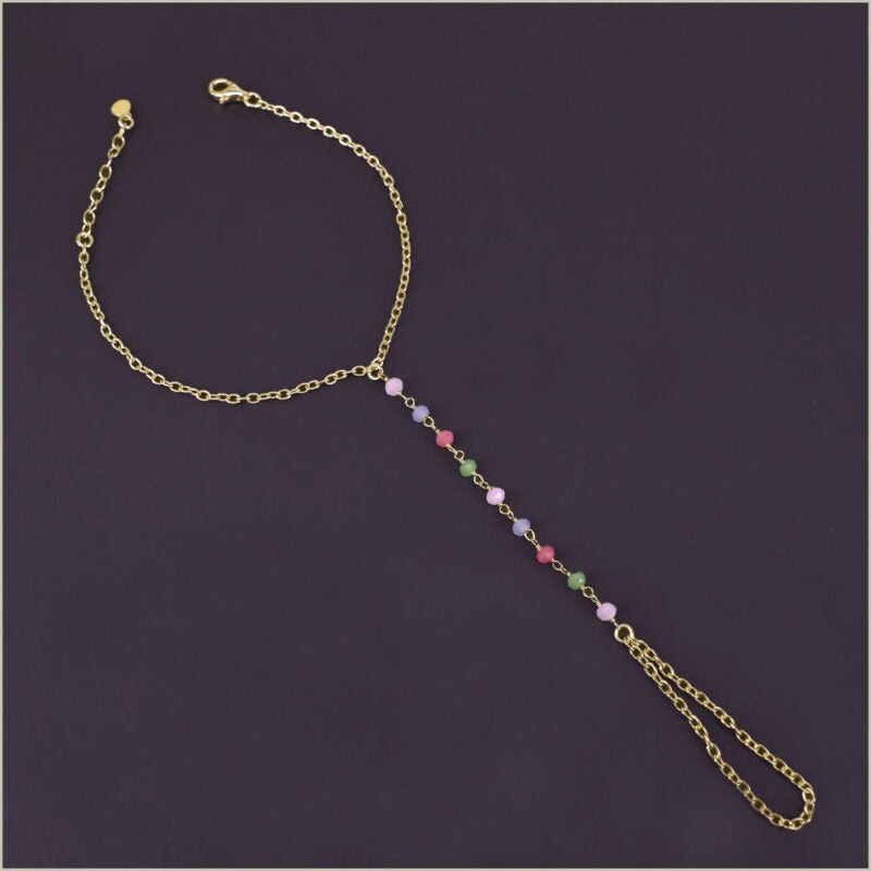 Bracciale baciamano in Argento 925 con catena rosario e cristalli multicolore