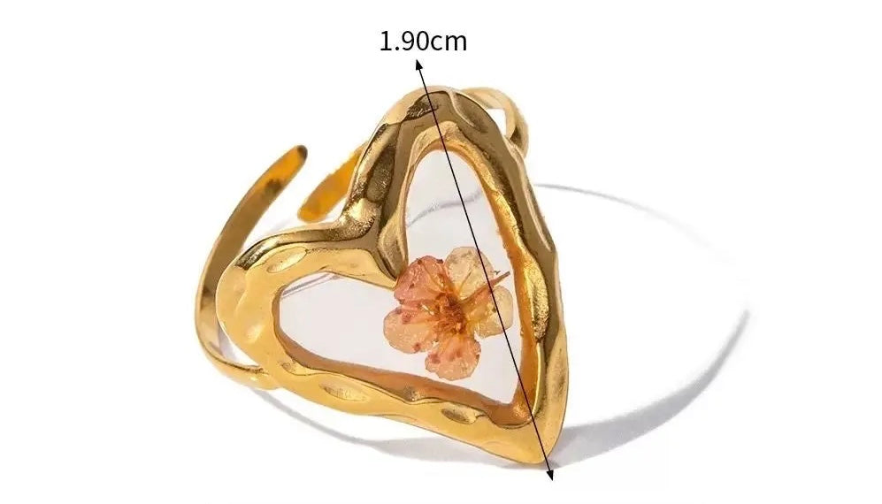 Anello Donna in Acciaio Inossidabile con Fiori Veri Essiccati