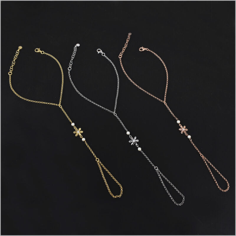 Bracciale baciamano in Argento 925 con fiori e perle di Maiorca