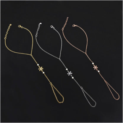 Bracciale baciamano in Argento 925 con fiori e perle di Maiorca