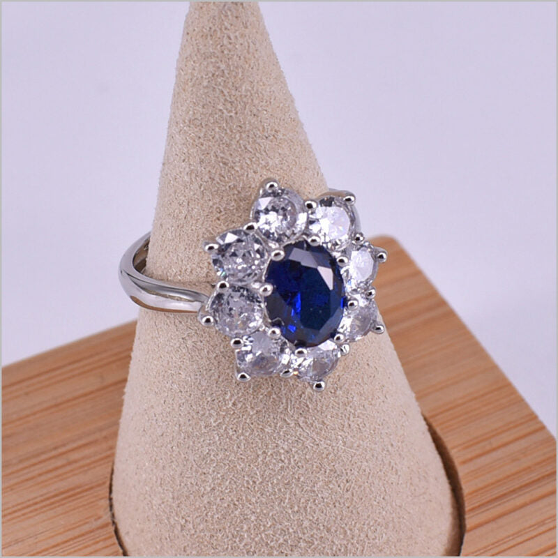Anello Fiore in argento 925 regolabile con zirconi 16x18 mm