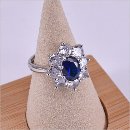 Anello Fiore in argento 925 regolabile con zirconi 16x18 mm