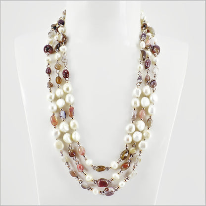 Collana Donna con pietre dure e perle di fiume 65 cm