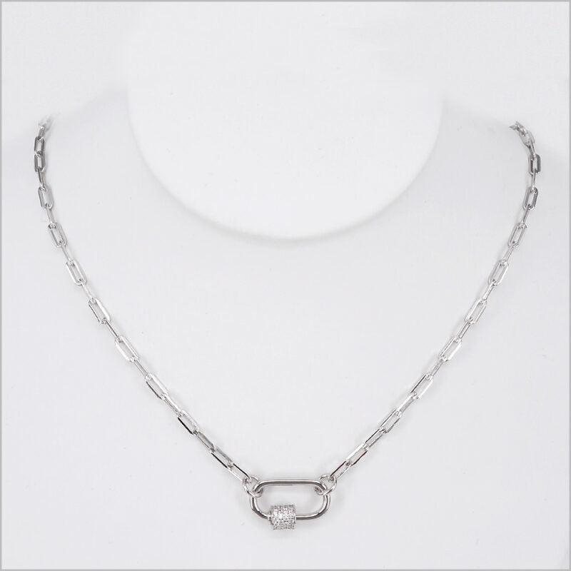 Collana Donna in Argento 925 a maglia rettangolare e zirconi