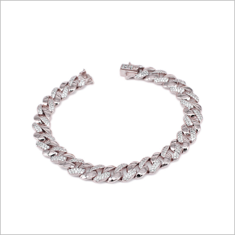 Bracciale a maglia groumette in Argento 925 con zirconi alternati
