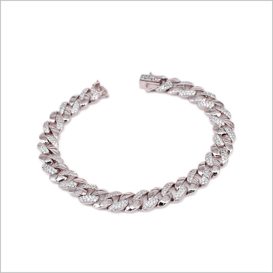Bracciale a maglia groumette in Argento 925 con zirconi alternati
