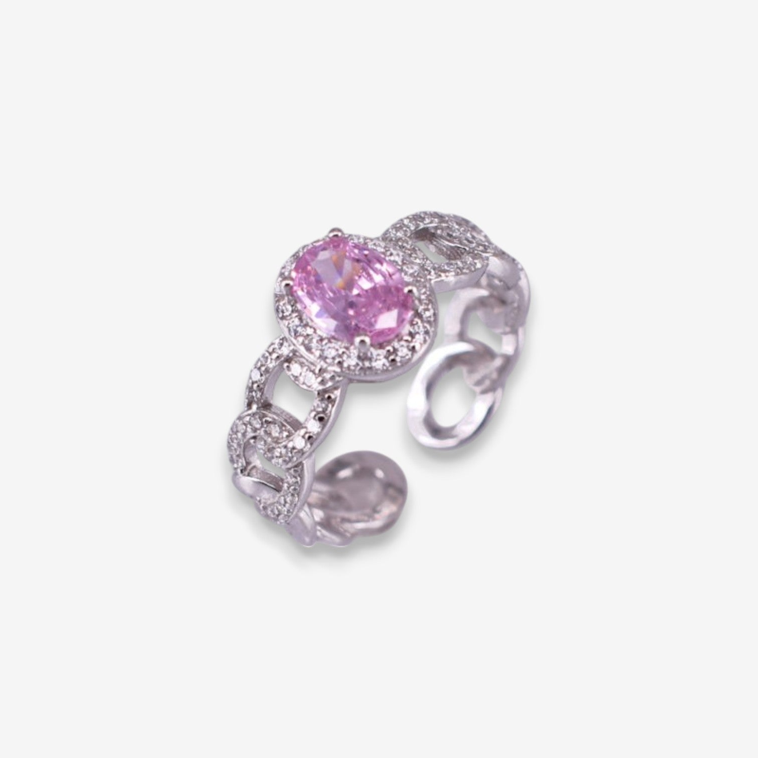 Anello Donna Catena in Argento 925 Regolabile con zircone ovale rosa