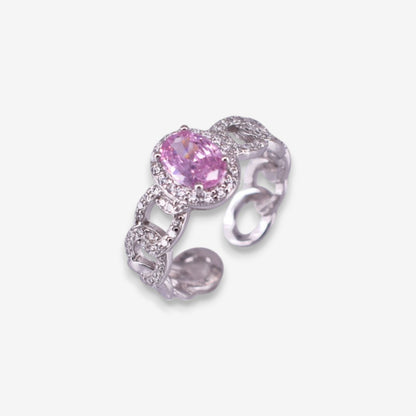 Anello Donna Catena in Argento 925 Regolabile con zircone ovale rosa