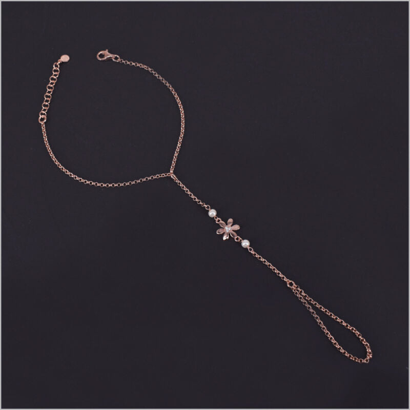 Bracciale baciamano in Argento 925 con fiori e perle di Maiorca