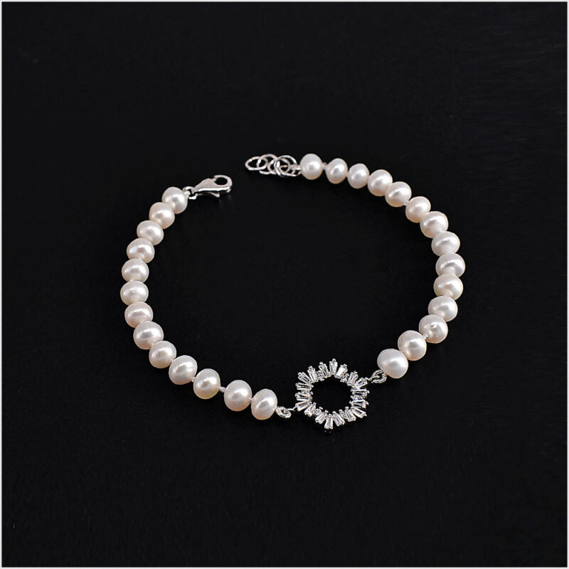 Bracciale di perle in Argento 925 con zirconi