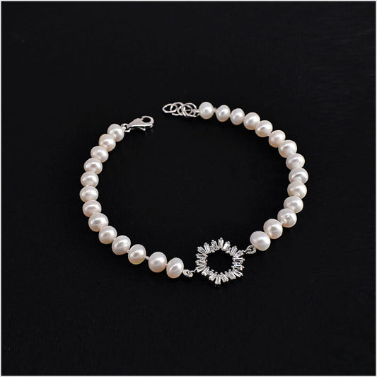 Bracciale di perle in Argento 925 con zirconi