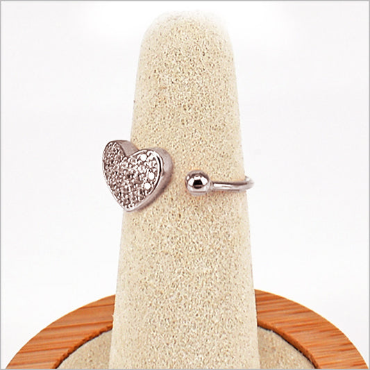 Anello Donna Cuore in Argento 925 Regolabile con zirconi