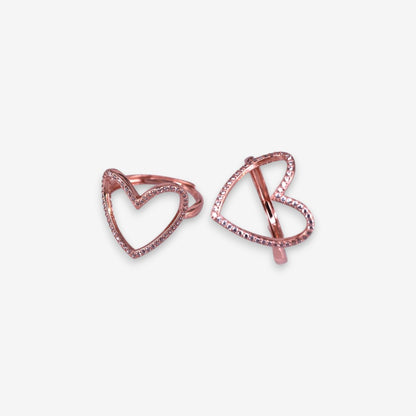 Anello Donna in Argento 925 Regolabile con cuore vuoto zirconato