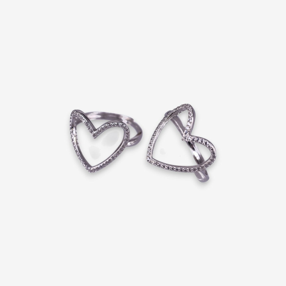 Anello Donna in Argento 925 Regolabile con cuore vuoto zirconato