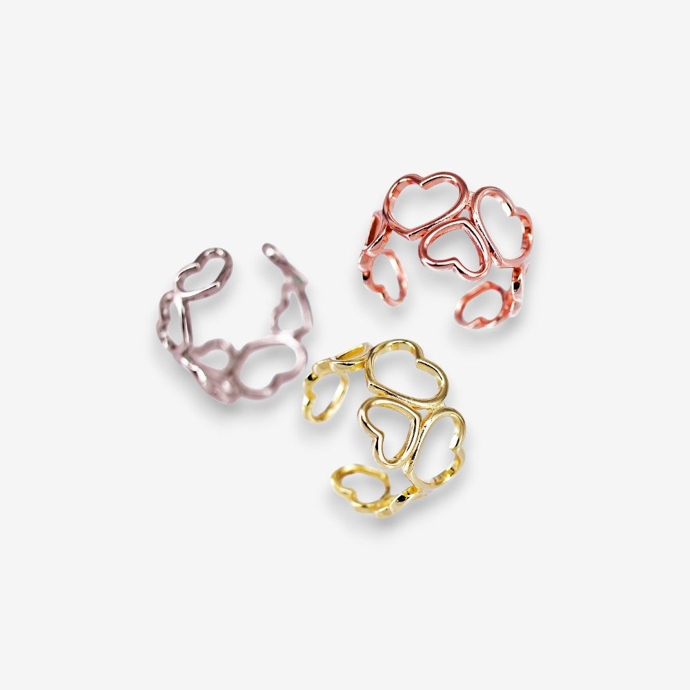 Anello Donna in Argento 925 Regolabile con cuori vuoti