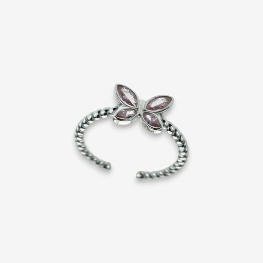Anello Donna Farfalla in Argento 925 Regolabile con zirconi