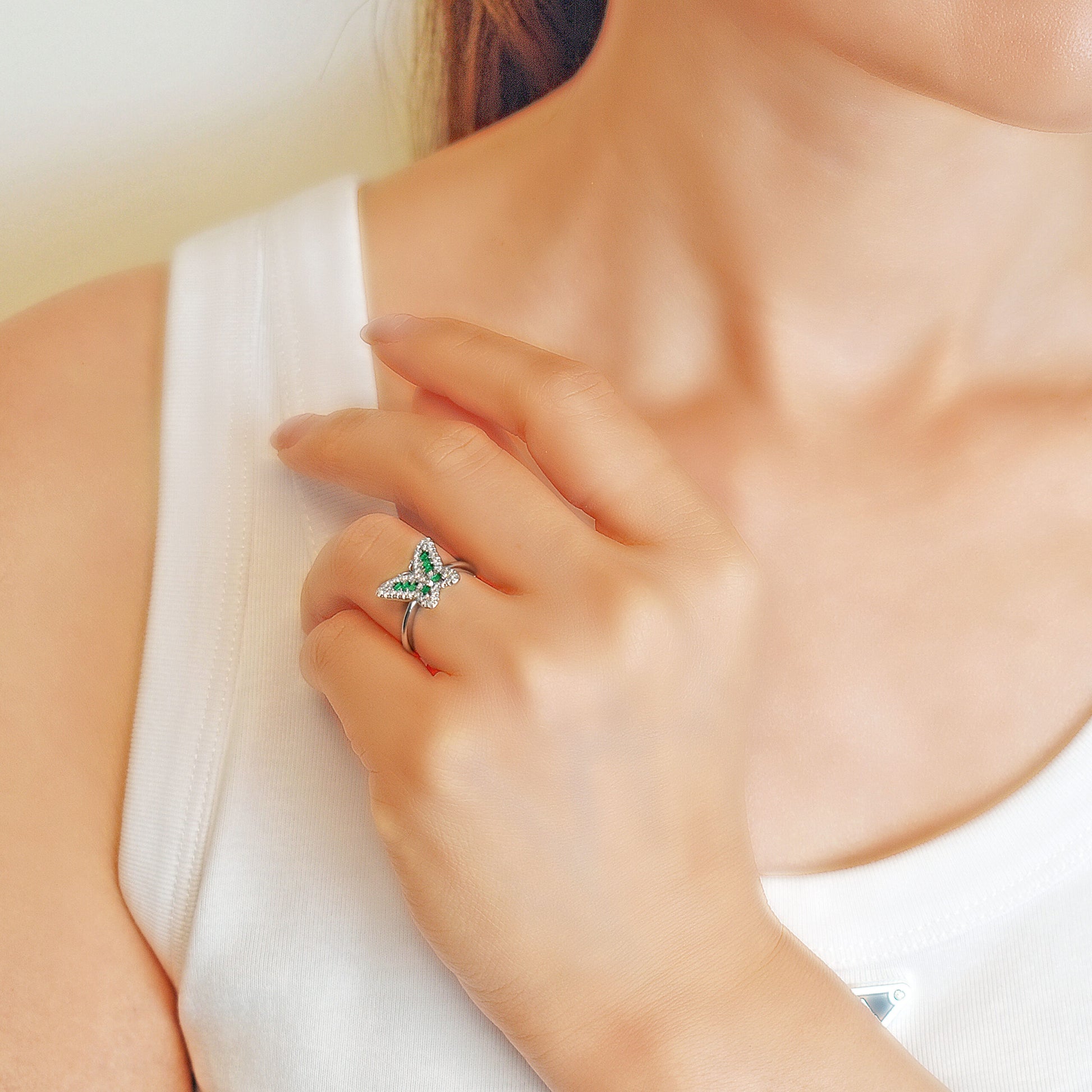 Anello Donna in Argento 925 Regolabile con Farfalla zirconata