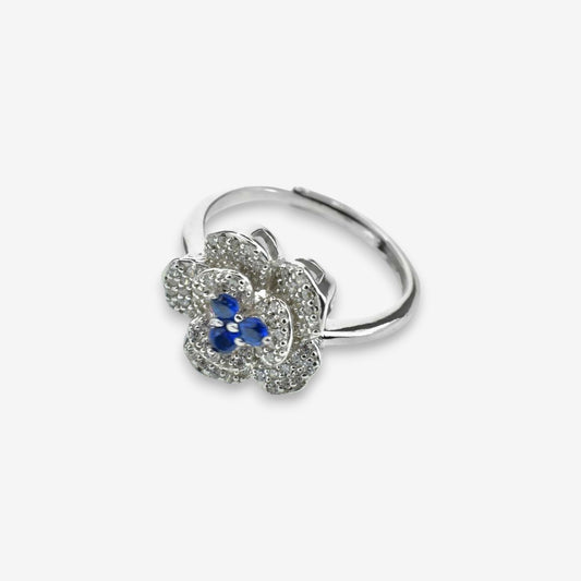 Anello Donna Fiore in Argento 925 Regolabile con zirconi