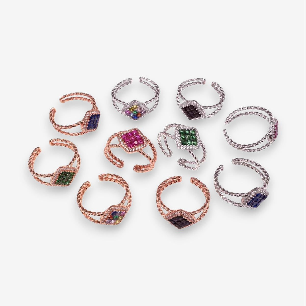 Anello Donna Rombo in Argento 925 Regolabile con zirconi