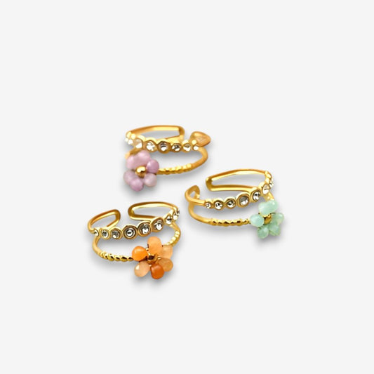Anello Donna in Acciaio Inossidabile con Fiori e Zirconi