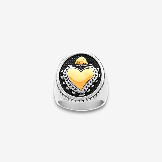 Anello Uomo Chevalier con Cuore in Acciaio Inox Brunito