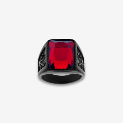 Anello Uomo Chevalier in Acciaio Inox con Pietra Rossa Rubino