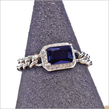 Anello Donna in Argento 925 a catena groumette con zircone rettangolare