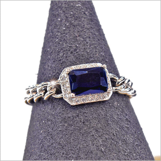 Anello Donna in Argento 925 a catena groumette con zircone rettangolare