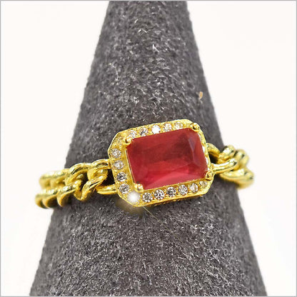 Anello Donna in Argento 925 a catena groumette con zircone rettangolare