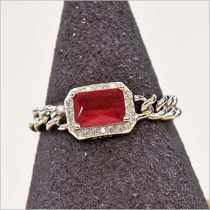 Anello Donna in Argento 925 a catena groumette con zircone rettangolare