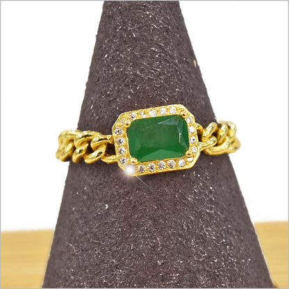 Anello Donna in Argento 925 a catena groumette con zircone rettangolare