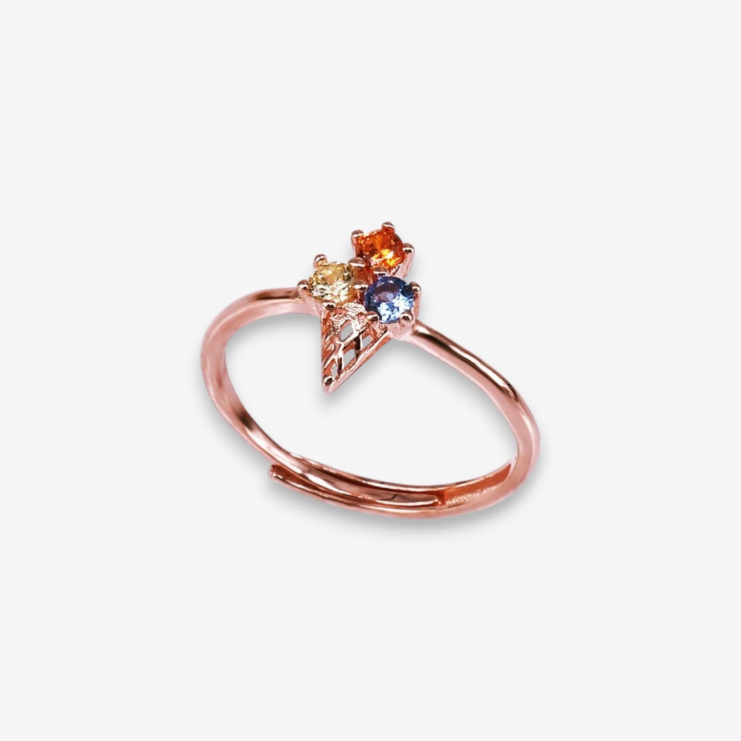Anello Donna Cono gelato placcato Oro Rosa Regolabile con zirconi