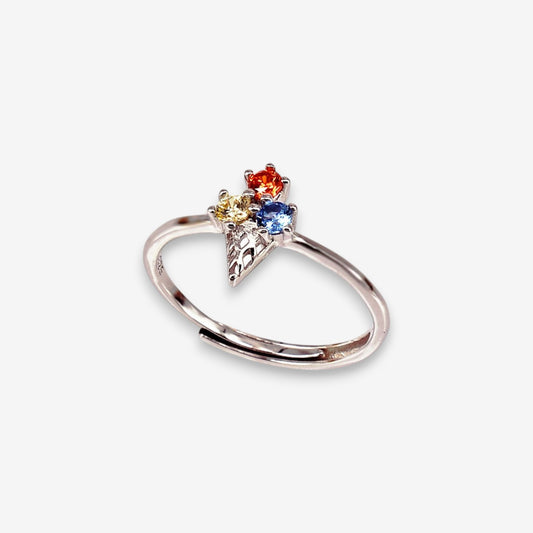 Anello Donna Cono gelato in Argento 925 Regolabile con zirconi