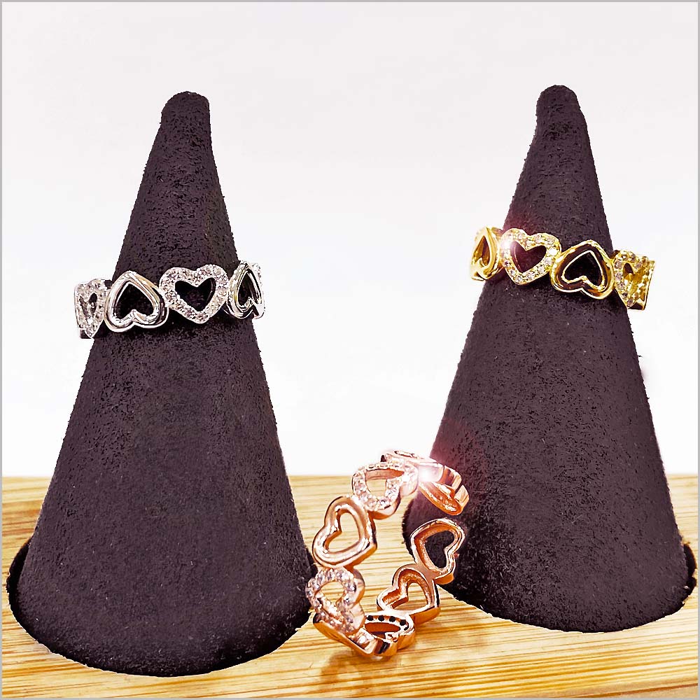 Anello Donna in Argento 925 Regolabile con cuori vuoti zirconati