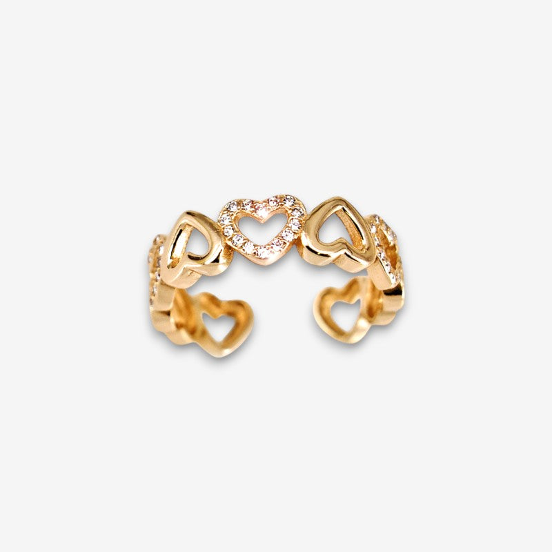 Anello Donna in Argento 925 Regolabile con cuori vuoti zirconati