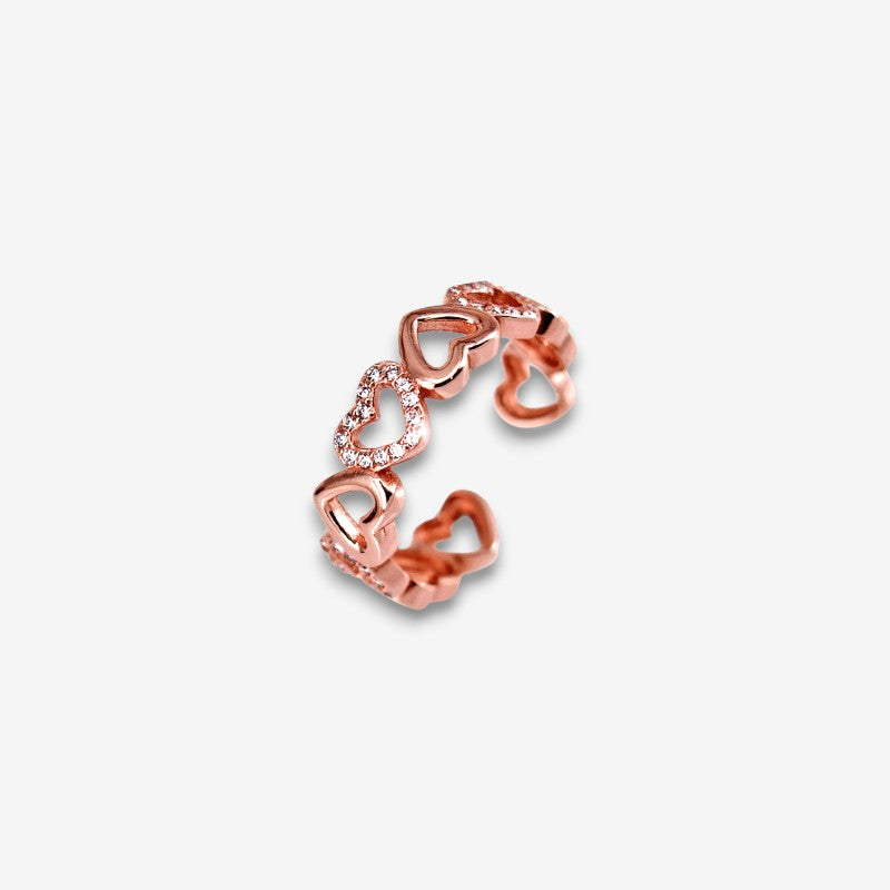 Anello Donna in Argento 925 Regolabile con cuori vuoti zirconati