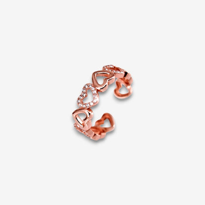 Anello Donna in Argento 925 Regolabile con cuori vuoti zirconati