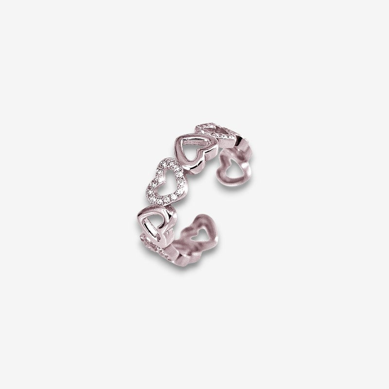 Anello Donna in Argento 925 Regolabile con cuori vuoti zirconati
