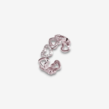 Anello Donna in Argento 925 Regolabile con cuori vuoti zirconati