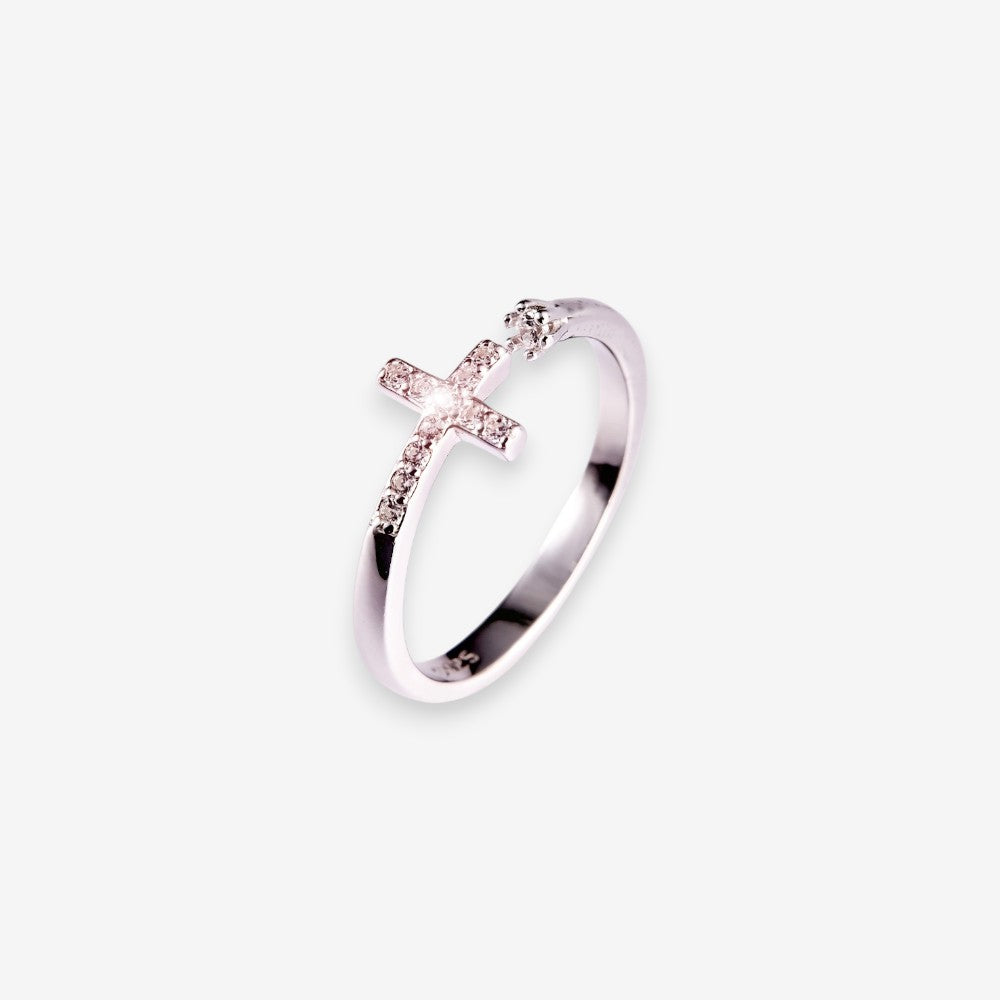 Anello Donna in Argento 925 con punto luce e croce