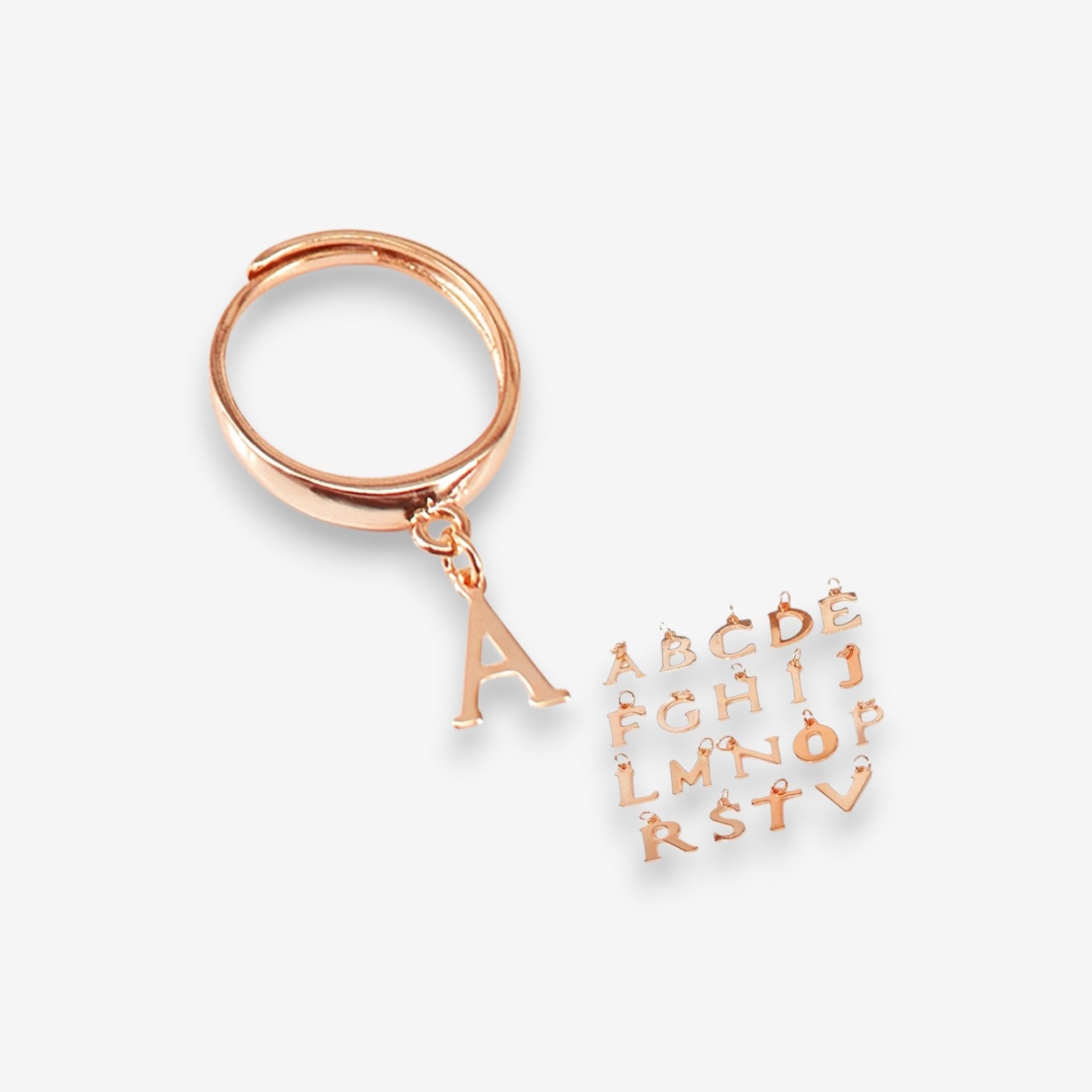 Anello Donna in Argento 925 Regolabile con pendente a lettera Oro rosa