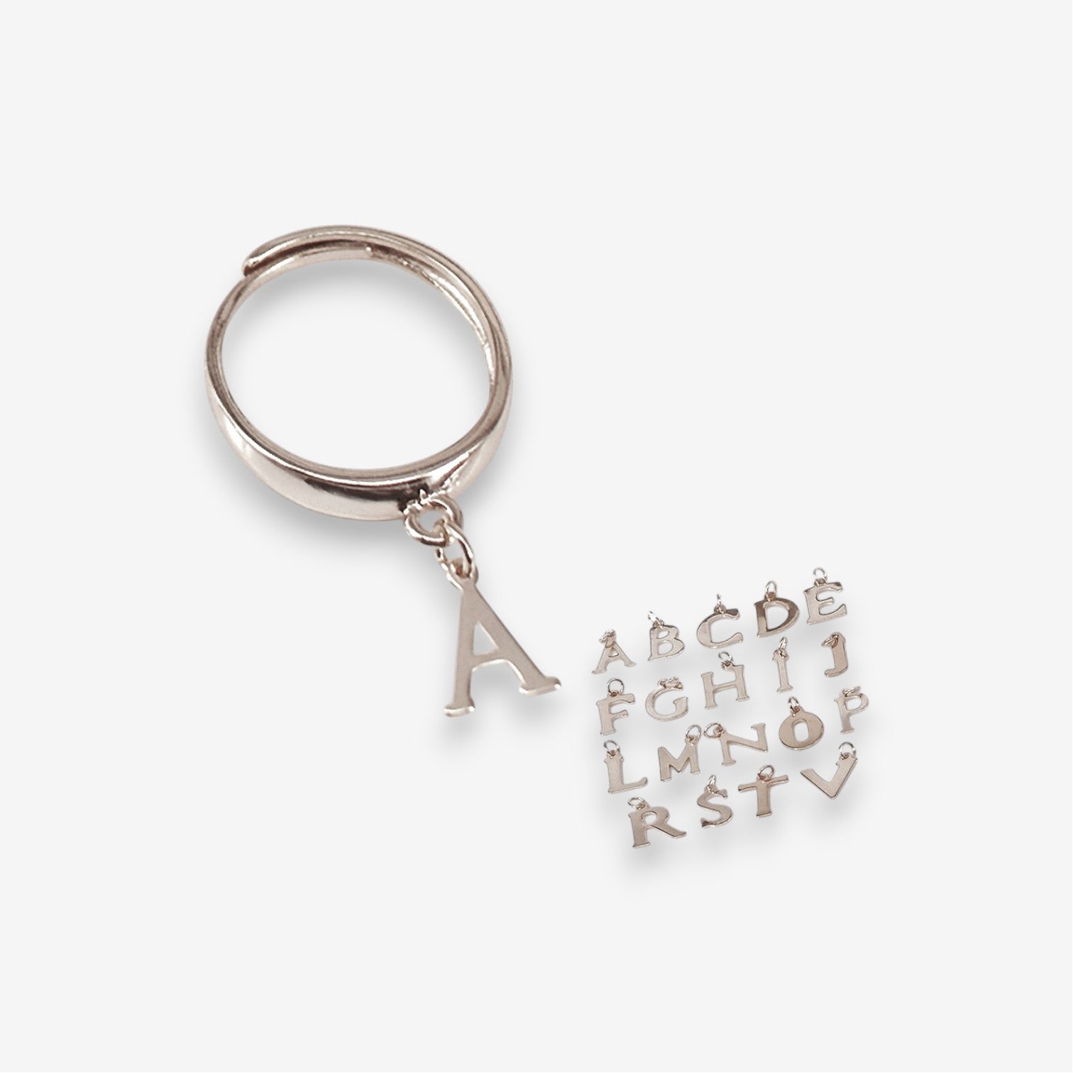 Anello Donna in argento 925 Regolabile con pendente a lettera Rodiata