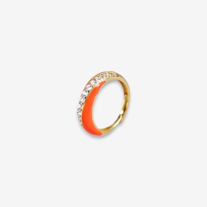 Anello Donna smaltato in Argento 925 Regolabile dorato con zirconi