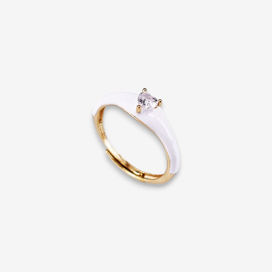 Anello Donna smaltato in Argento 925 Regolabile con zircone a cuore