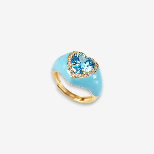 Anello Donna smaltato in Argento 925 Regolabile con zircone a cuore