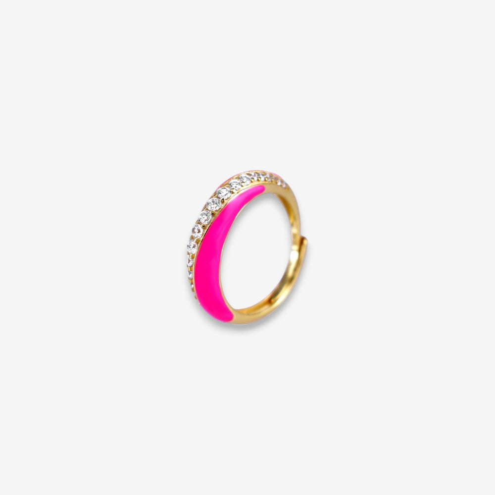 Anello Donna smaltato in Argento 925 Regolabile dorato con zirconi