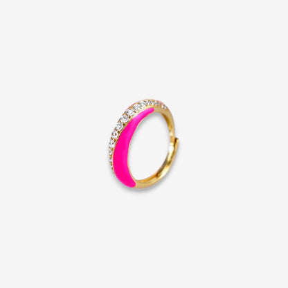 Anello Donna smaltato in Argento 925 Regolabile dorato con zirconi