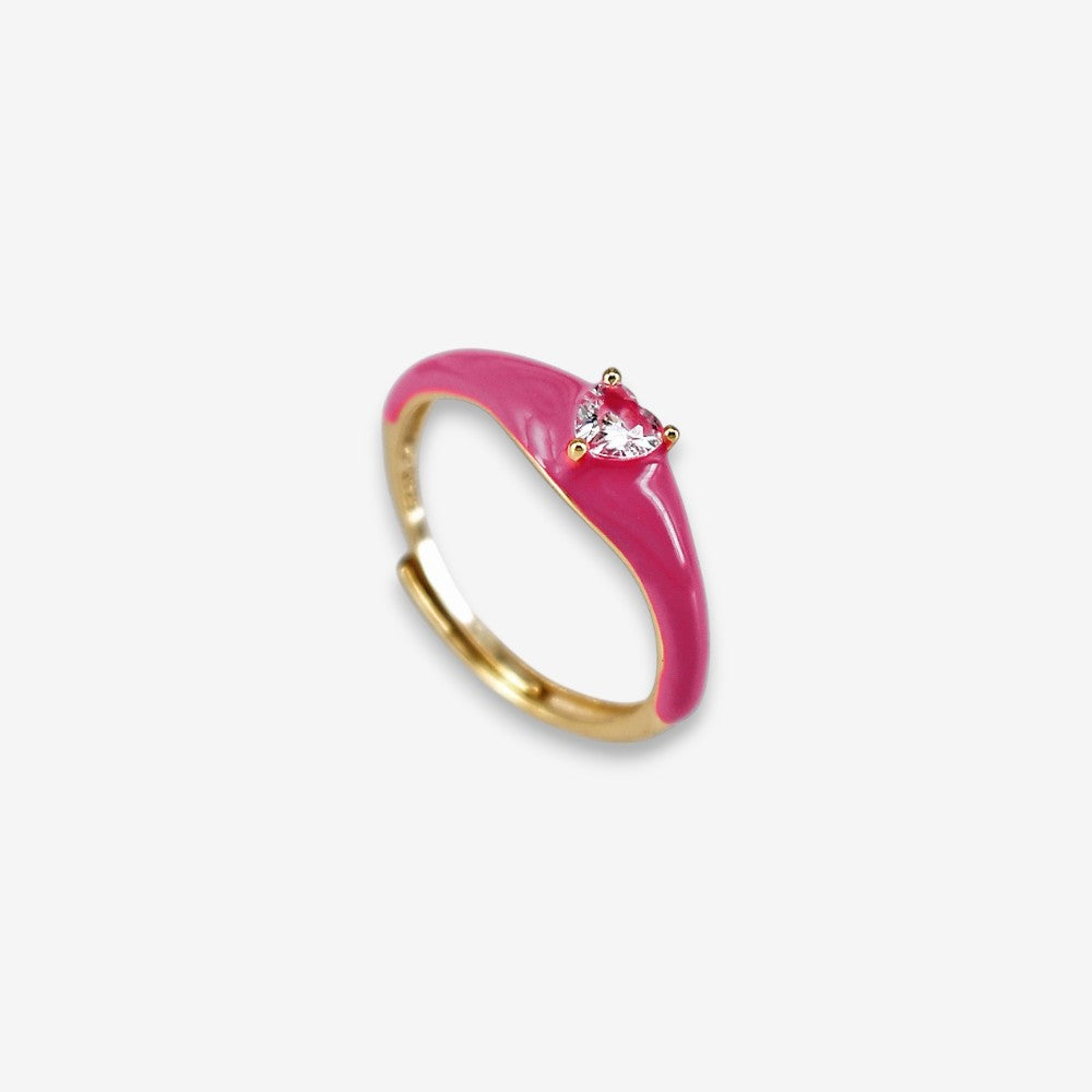 Anello Donna smaltato in Argento 925 Regolabile con zircone a cuore